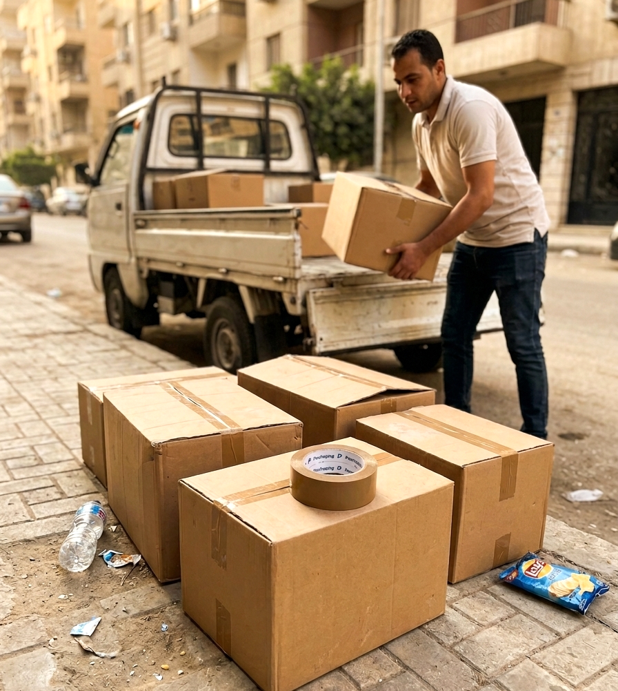 استخدام شكرتون بني عريض 7 سم داخل بيئة تعبئة وتغليف لتقوية الكراتين قبل الشحن
