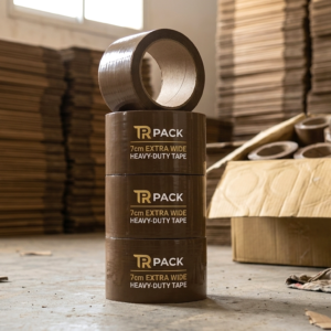 شكرتون بني عريض 7 سم من TR Pack معروض بشكل كامل لإبراز عرض الشريط المستخدم في تدعيم الكراتين
