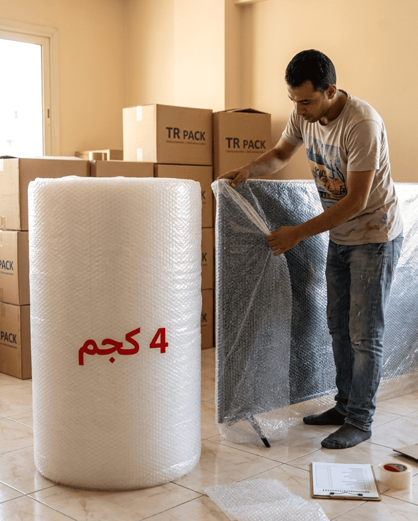 لقطة جانبية لرول بابلز 4 كجم 100 متر توضح سماكة الرول وكثافة خامة الحماية