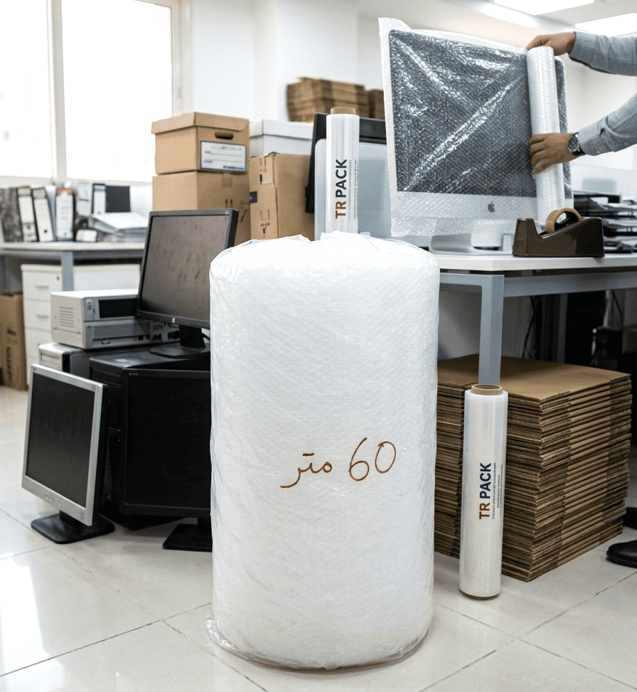 تفاصيل فقاعات الحماية في رول بابلز 60 متر من TR Pack المصمم لامتصاص الصدمات والخدوش