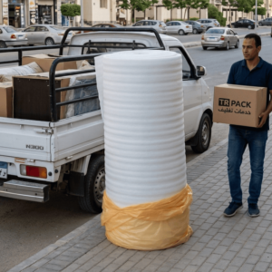 رول فوم 2 ملي بطول 100 متر من TR Pack ظاهر بالكامل على خلفية بيضاء لإبراز شكل المنتج