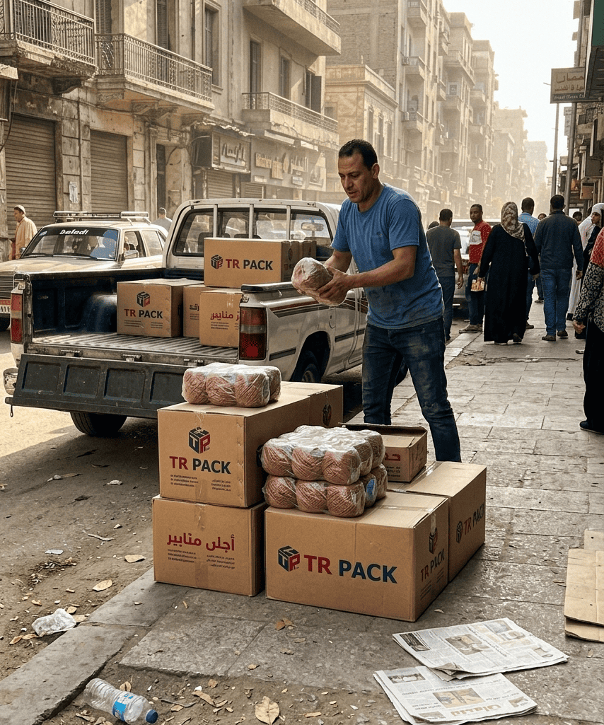 تجهيز شحنة تجارية مع استخدام الدوبارة كطبقة تثبيت إضافية فوق نظام التغليف الأساسي