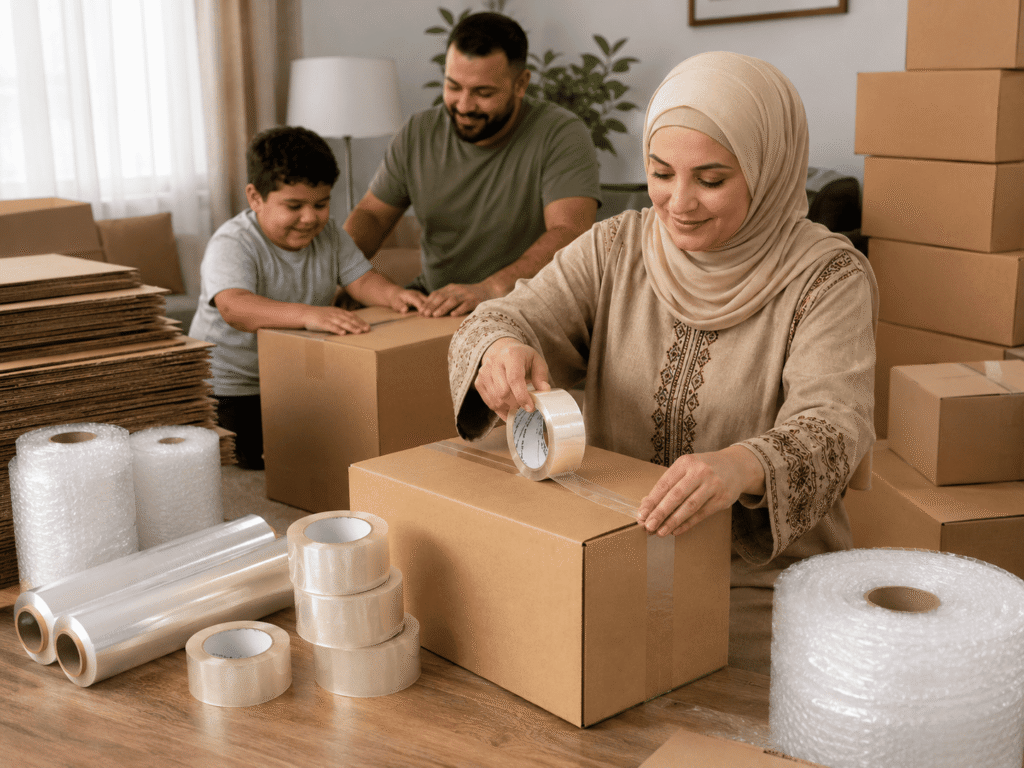 تنفيذ طريقة H-Seal على كرتونة شحن باستخدام السلوتب التايواني لزيادة ثبات الغلق