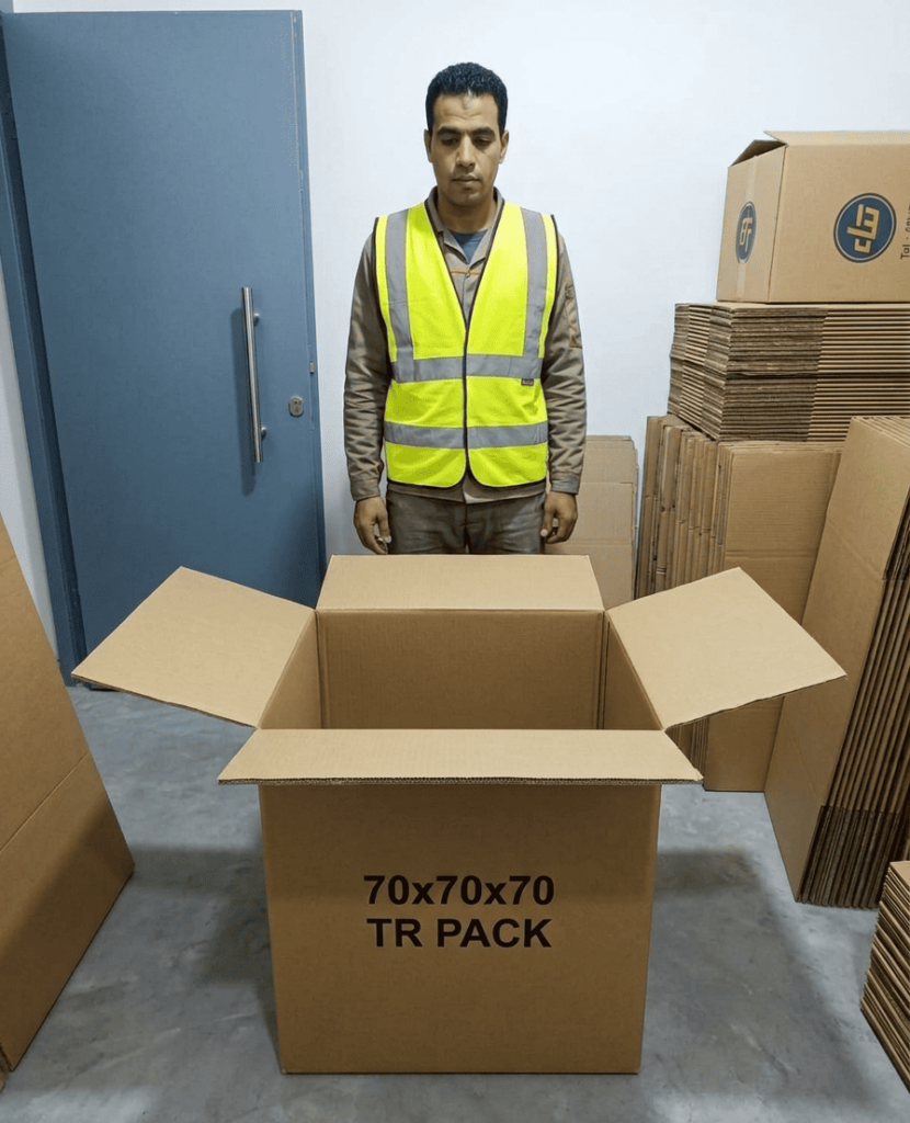 كرتونة 70×70×70 سم 5 طبقات تستخدم لتنظيم البضائع والمنتجات داخل المخازن مع سهولة الرص والتخزين طويل المدى
