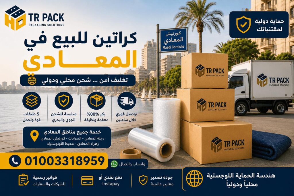 كراتين للبيع في المعادي وباقات تغليف عزال كاملة تشمل كراتين دبل وبابلز واسترتش المعادي